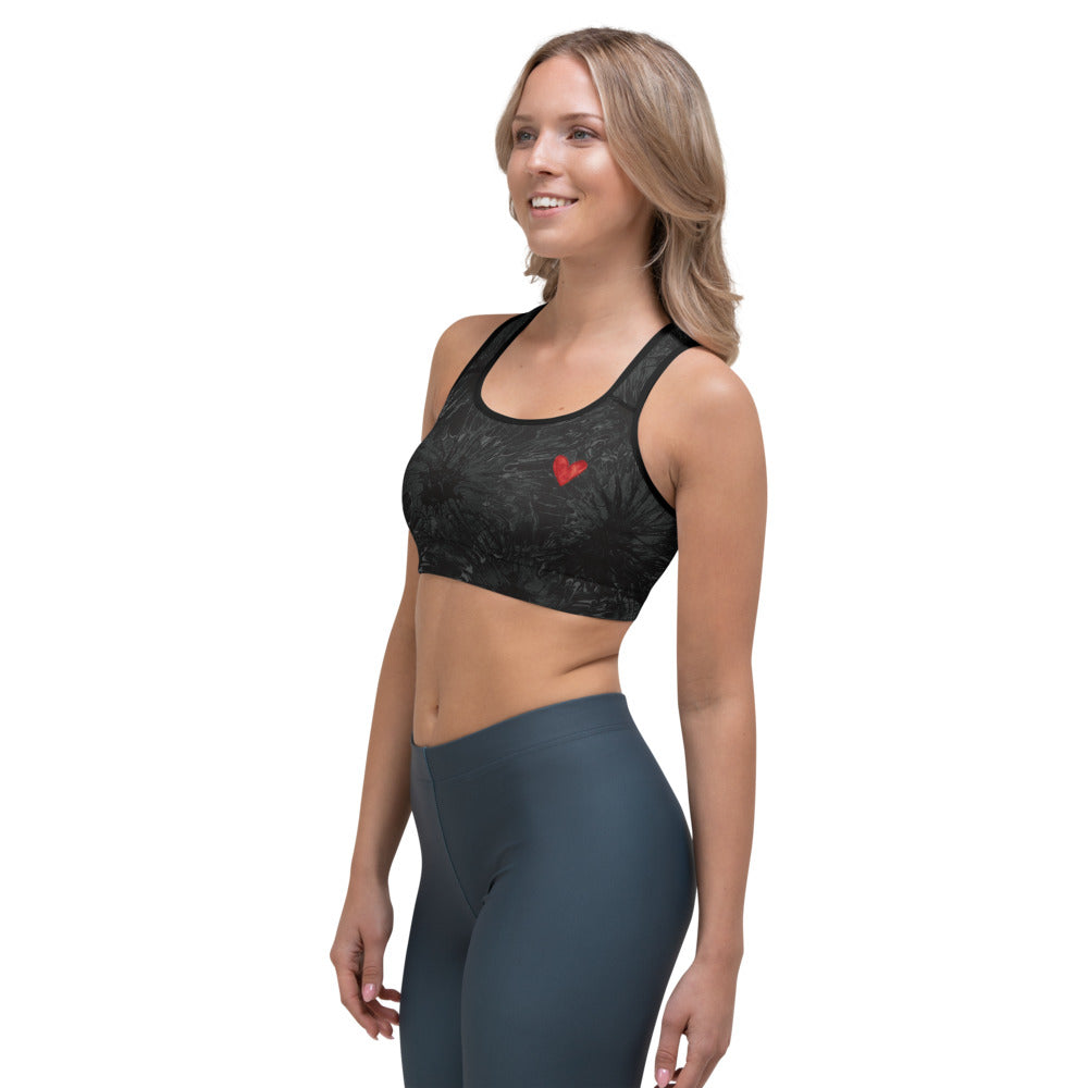 Black Splatter with Hearts | Women's Fine Art Sports Bra