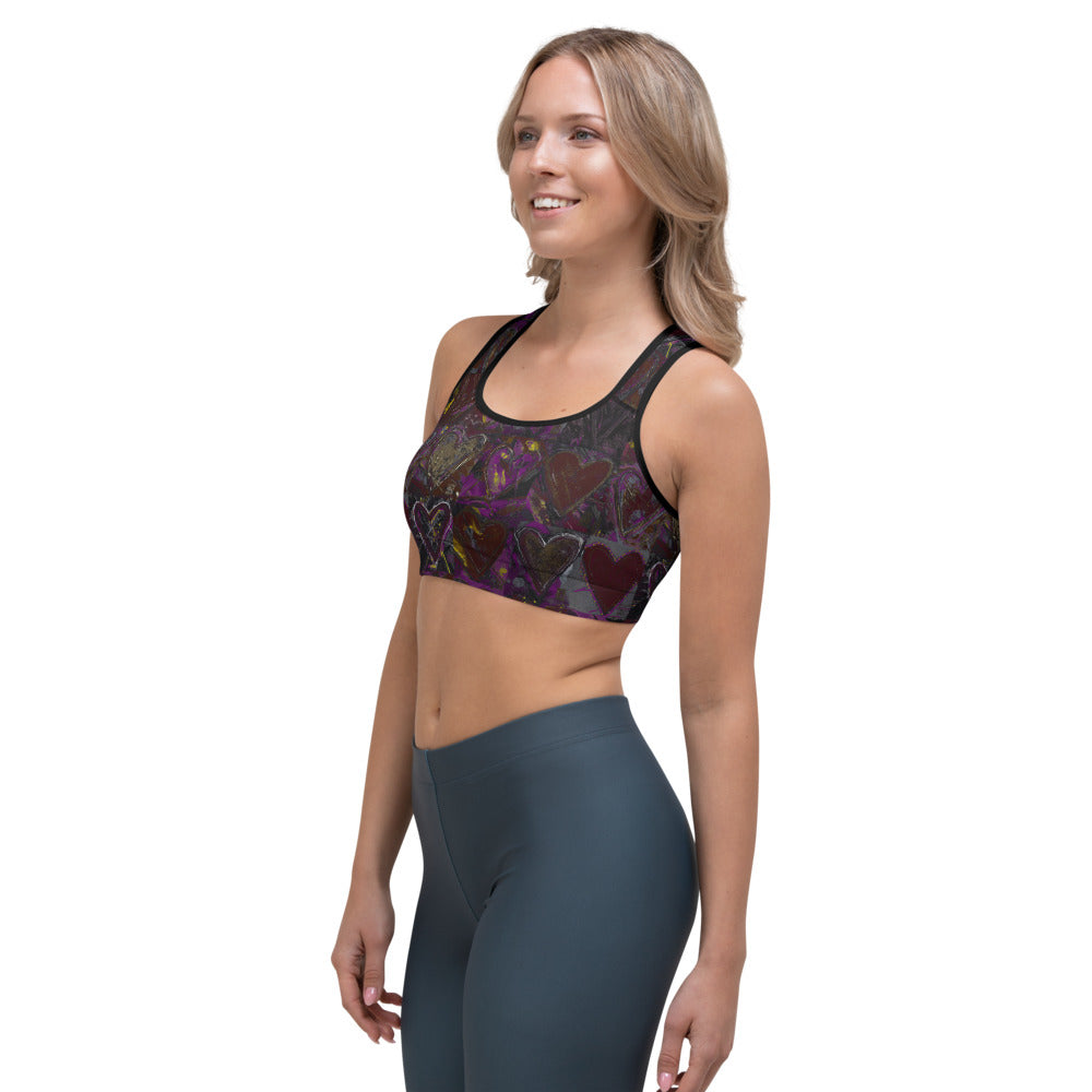 Hearts Without Borders Red and Dark Purple | Women's Fine Art Sports Bra