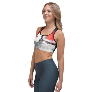 Abstract Woman Red and Grey with Red Hearts | Women's Fine Art Sports Bra