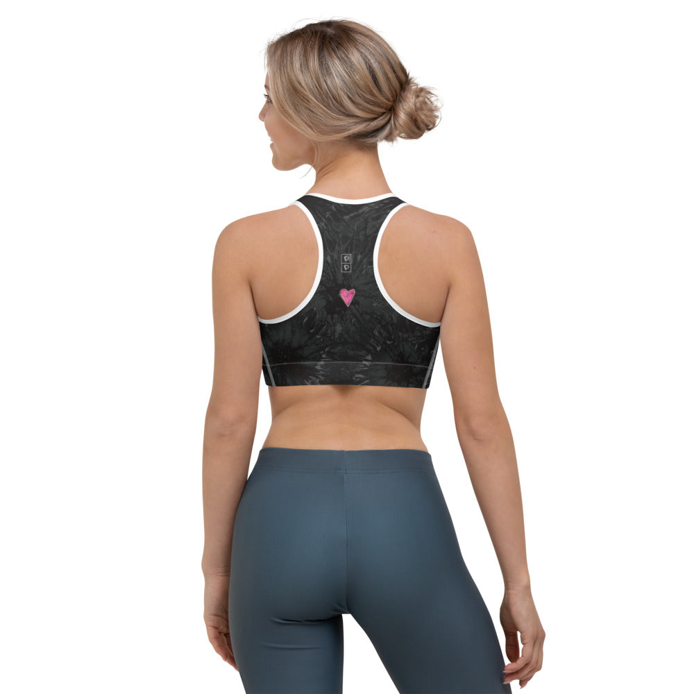 Black Splatter with Hearts | Women's Fine Art Sports Bra