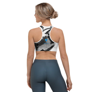 Heart Abstract Black and White with Blue Heart - Make A Wish | Women's Fine Art Sports Bra