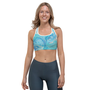 Fluid Light Blue and Grey | Women's Fine Art Sports Bra