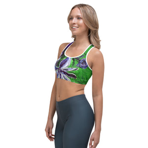 Purple and Green Flowers with Green Hearts SFG | Women's Fine Art Sports Bra