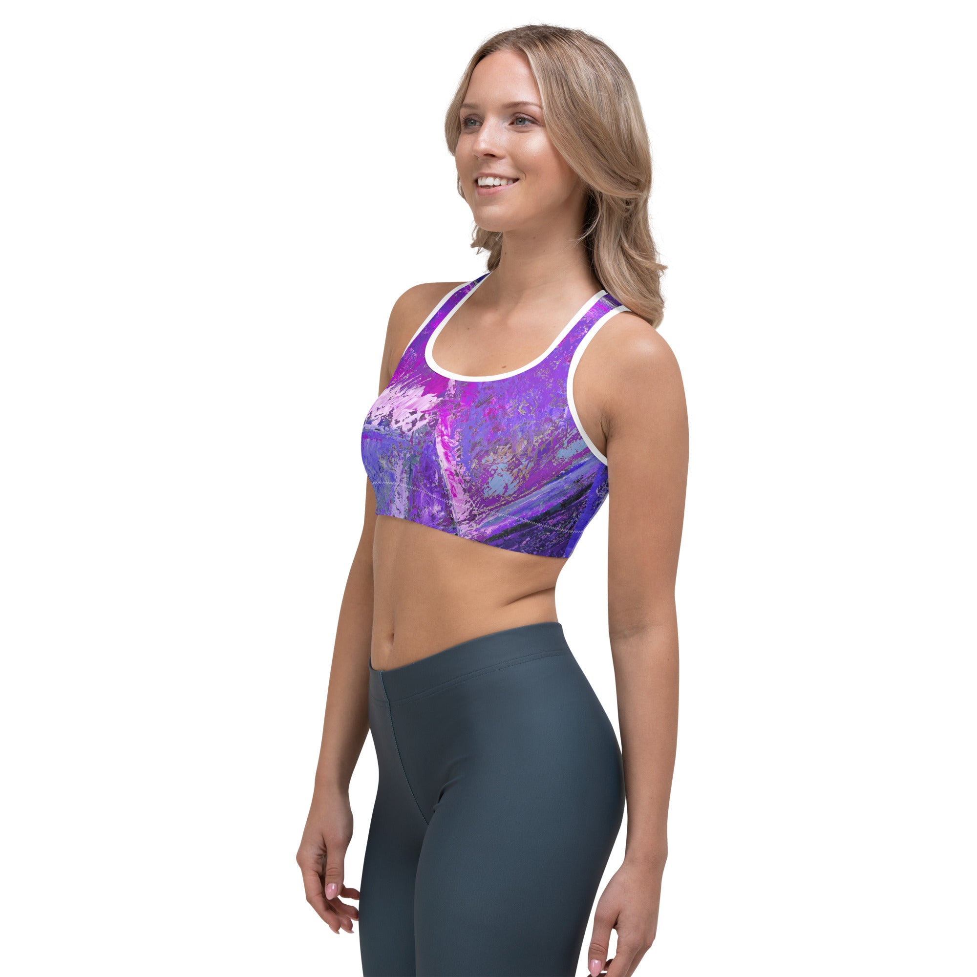 Fluid Ombre Teal & Purple, Women's Fine Art Sports Bra