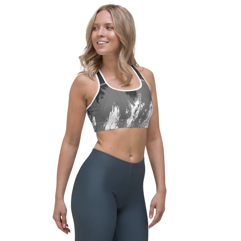 Fluid Mahogany Grey and White - Fall Edition | Women's Fine Art Sports Bra