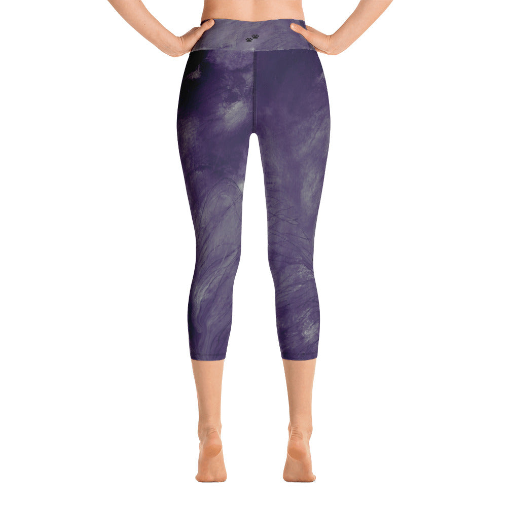 Dark Purple Feather Paws and Claws | Women's Fine Art High-Waist Capris