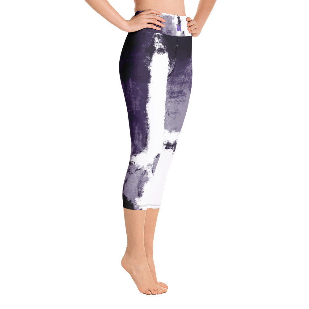 Abstract Woman Purple with Purple Butterflies | Women's Fine Art High-Waist Capris