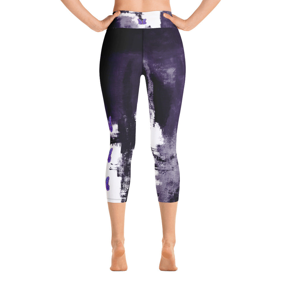 Abstract Woman Purple with Purple Butterflies | Women's Fine Art High-Waist Capris