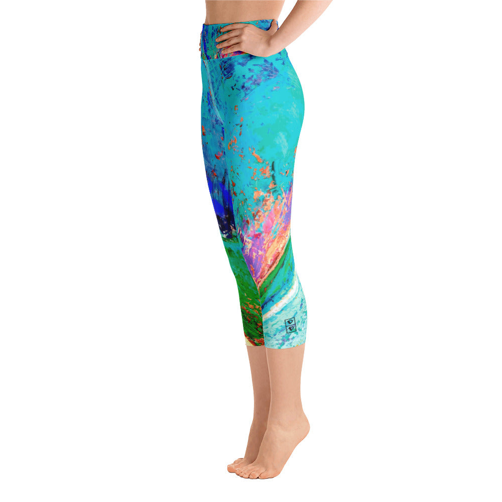 Coral Hearts | Women's Fine Art High-Waist Capris