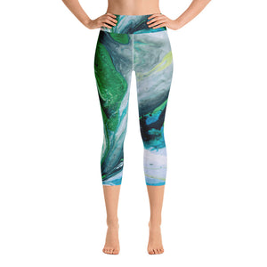 Fluid Green Swirls | Women's Fine Art High-Waist Capris