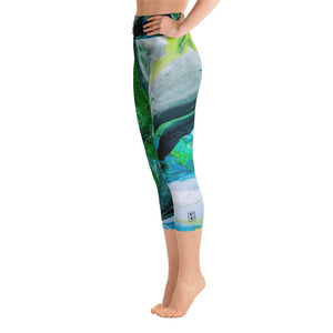 Fluid Green Swirls | Women's Fine Art High-Waist Capris