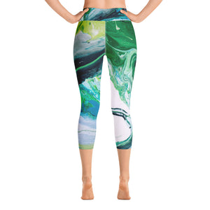 Fluid Green Swirls | Women's Fine Art High-Waist Capris