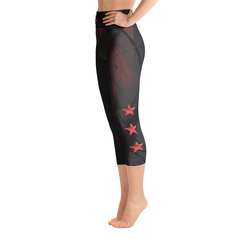 Heart of Color Black with Red Stars | Women's Fine Art High-Waist Capris