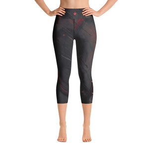 Heart of Color Black with Red Stars | Women's Fine Art High-Waist Capris