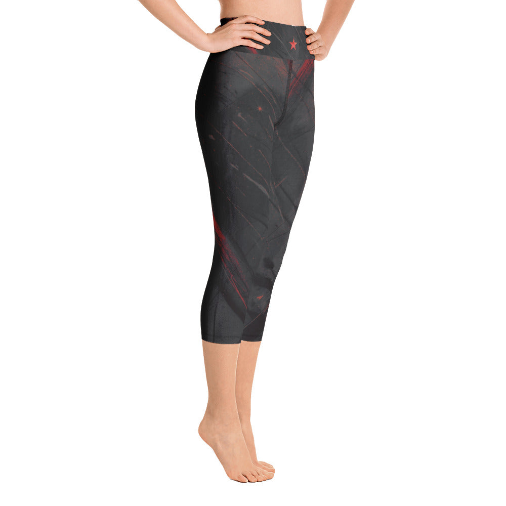 Heart of Color Black with Red Stars | Women's Fine Art High-Waist Capris