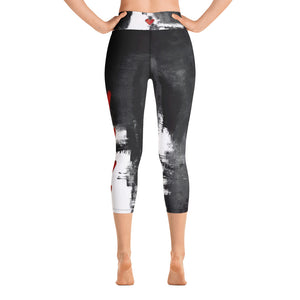 Abstract Woman Black and White with Red Hearts | Women's Fine Art High-Waist Capris