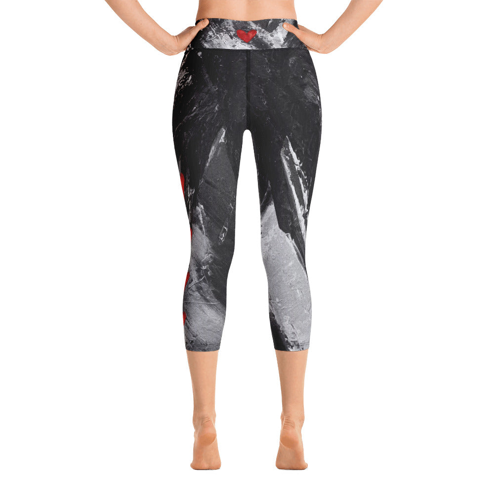Heart Explosion Noir with Red Hearts | Women's Fine Art High-Waist Capris