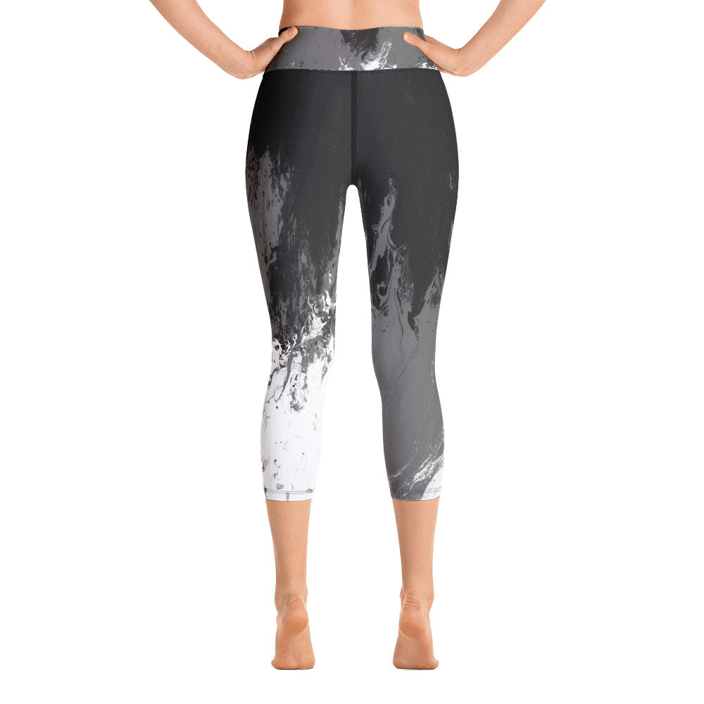 Fluid Mahogany Grey and White | Women's Fine Art High-Waist Capris