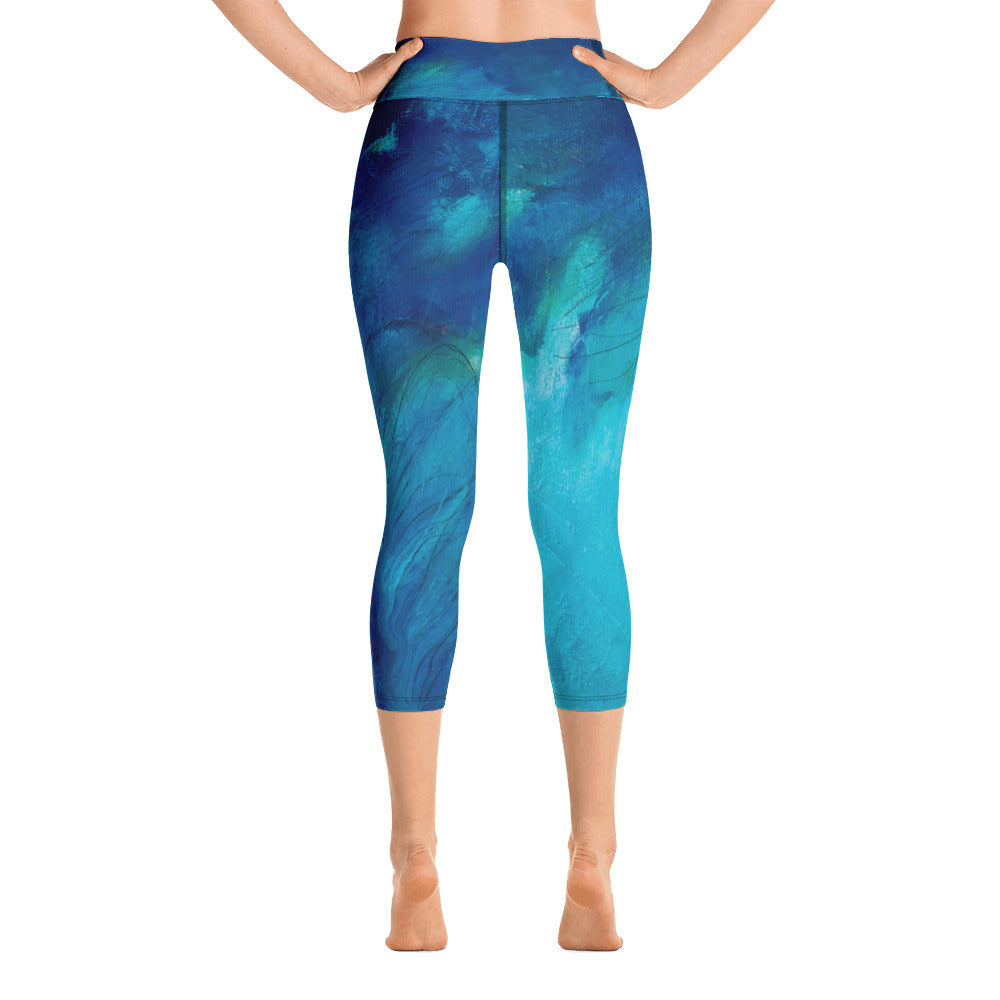Blue Feather | Women's Fine Art High-Waist Capris