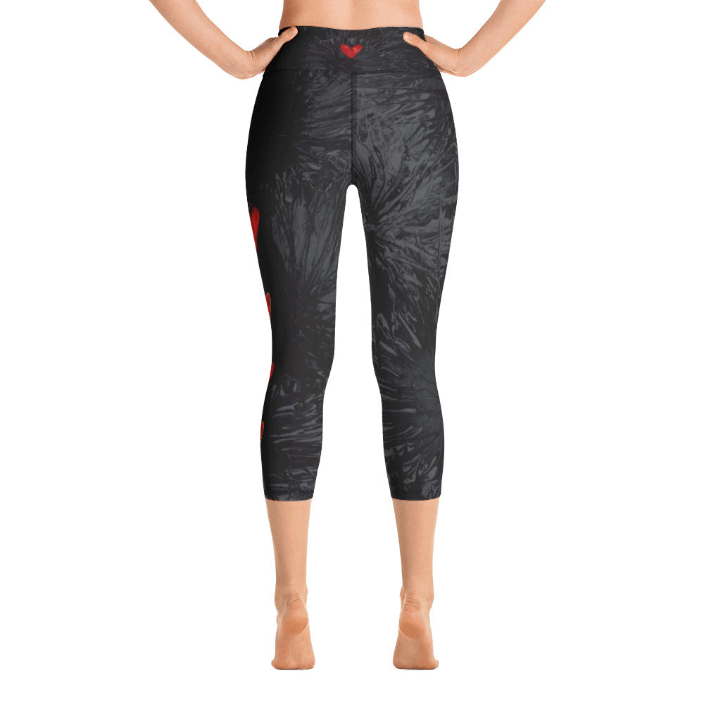 Black Splatter with Hearts | Women's Fine Art High-Waist Capris