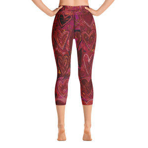 Hearts Without Borders Red and Dark Purple | Women's Fine Art High-Waist Capris