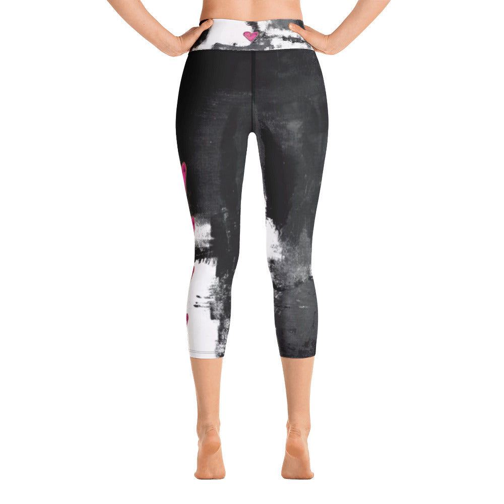 Abstract Woman Black and White with Hearts | Women's Fine Art High-Waist Capris