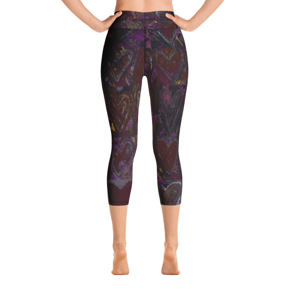 Hearts Without Borders Red and Dark Purple | Women's Fine Art High-Waist Capris