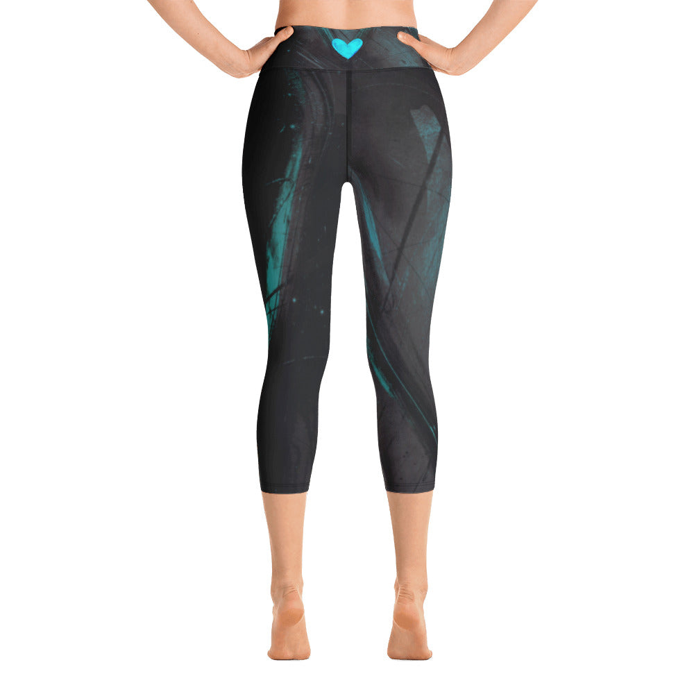 Heart of Color Black with Red Hearts | Women's Fine Art High-Waist Capris