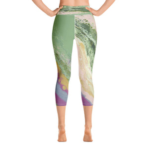 Fluid Blush & Green Diagonal | Women's Fine Art High-Waist Capris