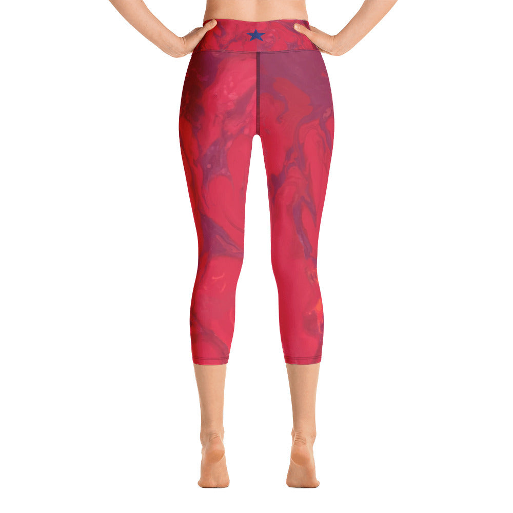 Hibiscus with Navy Stars | Women's Fine Art High-Waist Capris