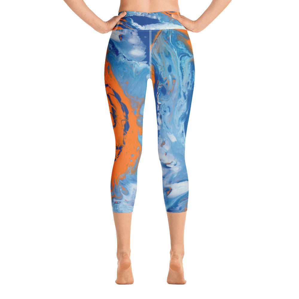 Fluid Orange and Blue | Women's Fine Art High-Waist Capris