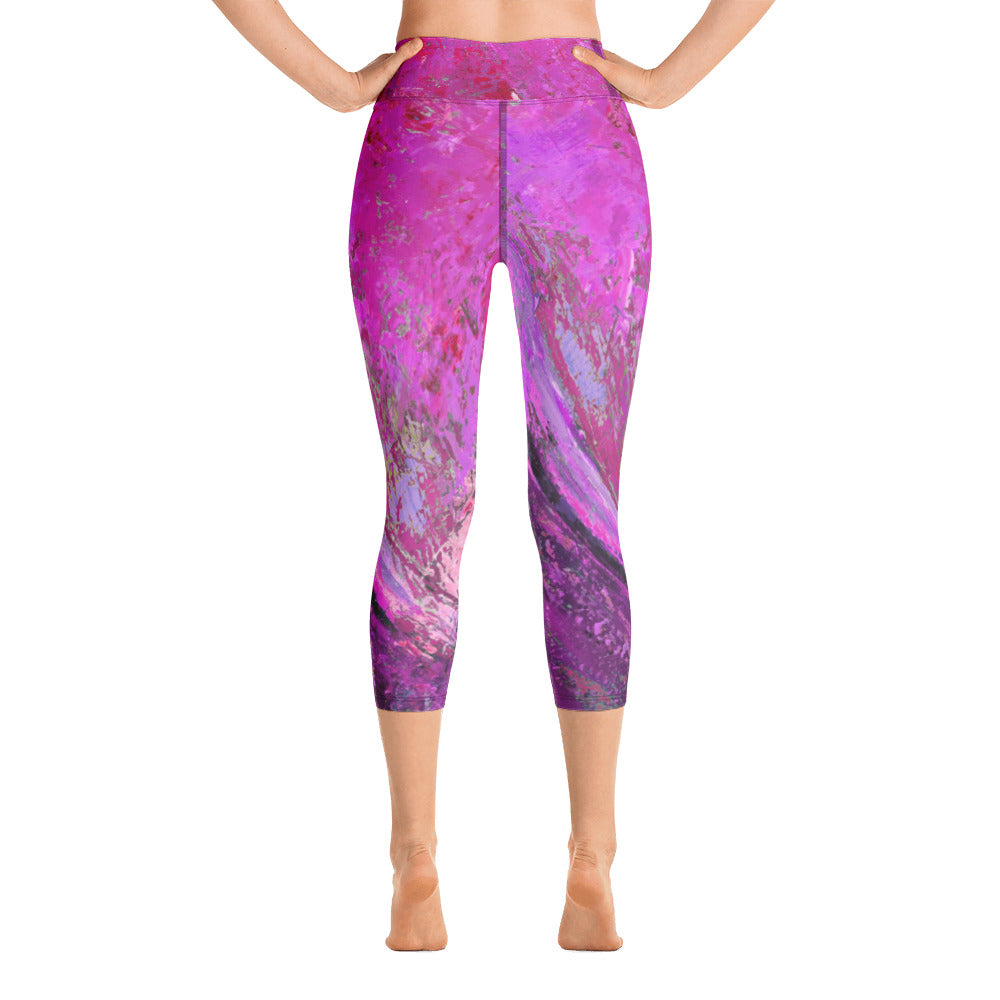 Coral Heart Fuchsia | Women's Fine Art High-Waist Capris