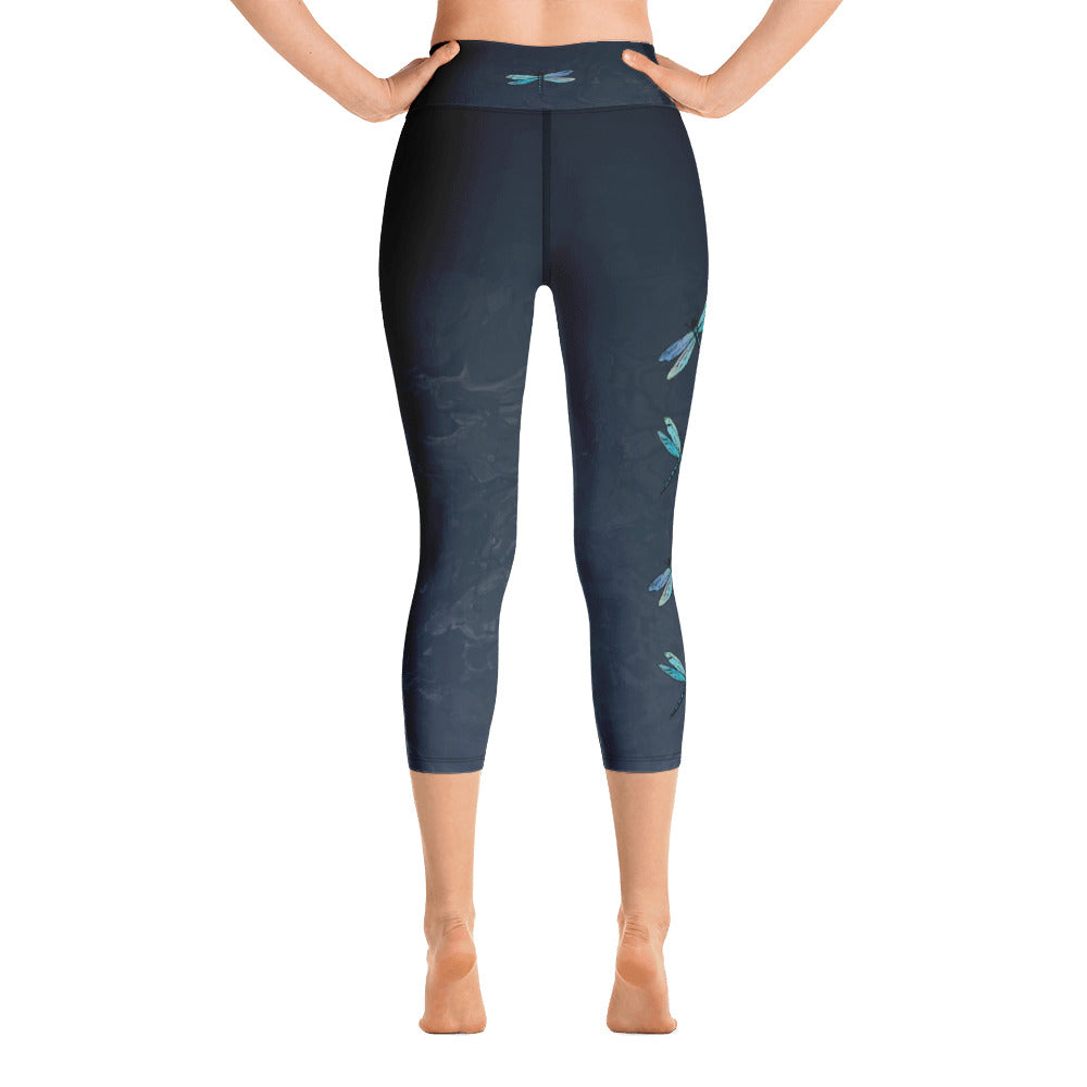 Fluid with Dragonflies | Women's Fine Art High-Waist Capris