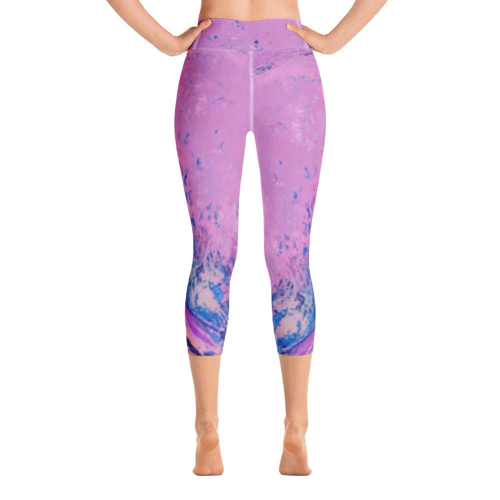 Coral Heart Light Magenta | Women's Fine Art High-Waist Capris