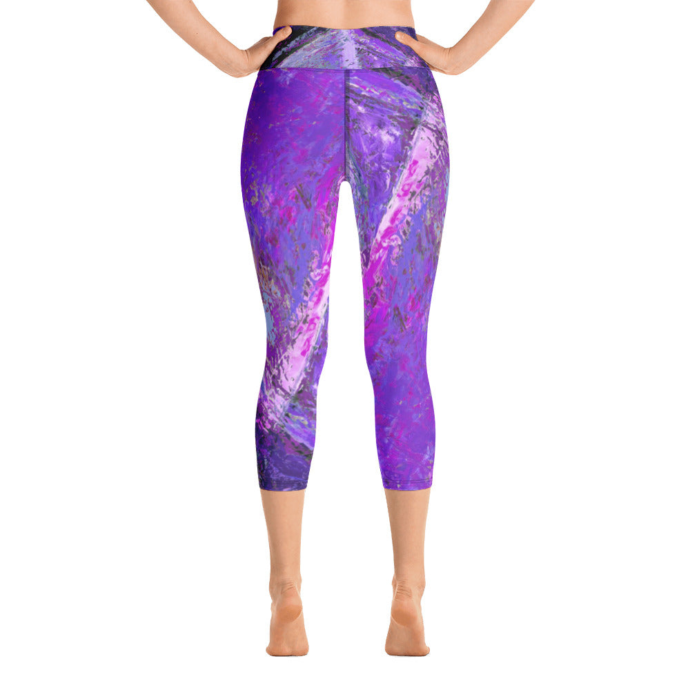 Coral Heart Purple & Blue | Women's Fine Art High-Waist Capris