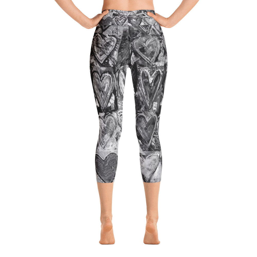 Hearts without Borders Black & White | Women's Fine Art High-Waist Capris