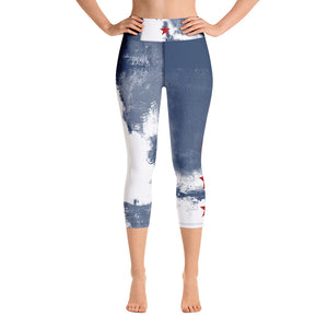 Independence - Blue and White with Red Stars | Women's Fine Art High-Waist Capris