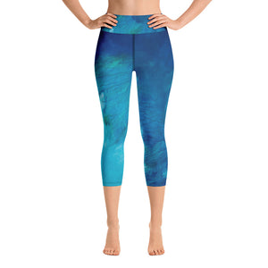 Blue Feather | Women's Fine Art High-Waist Capris