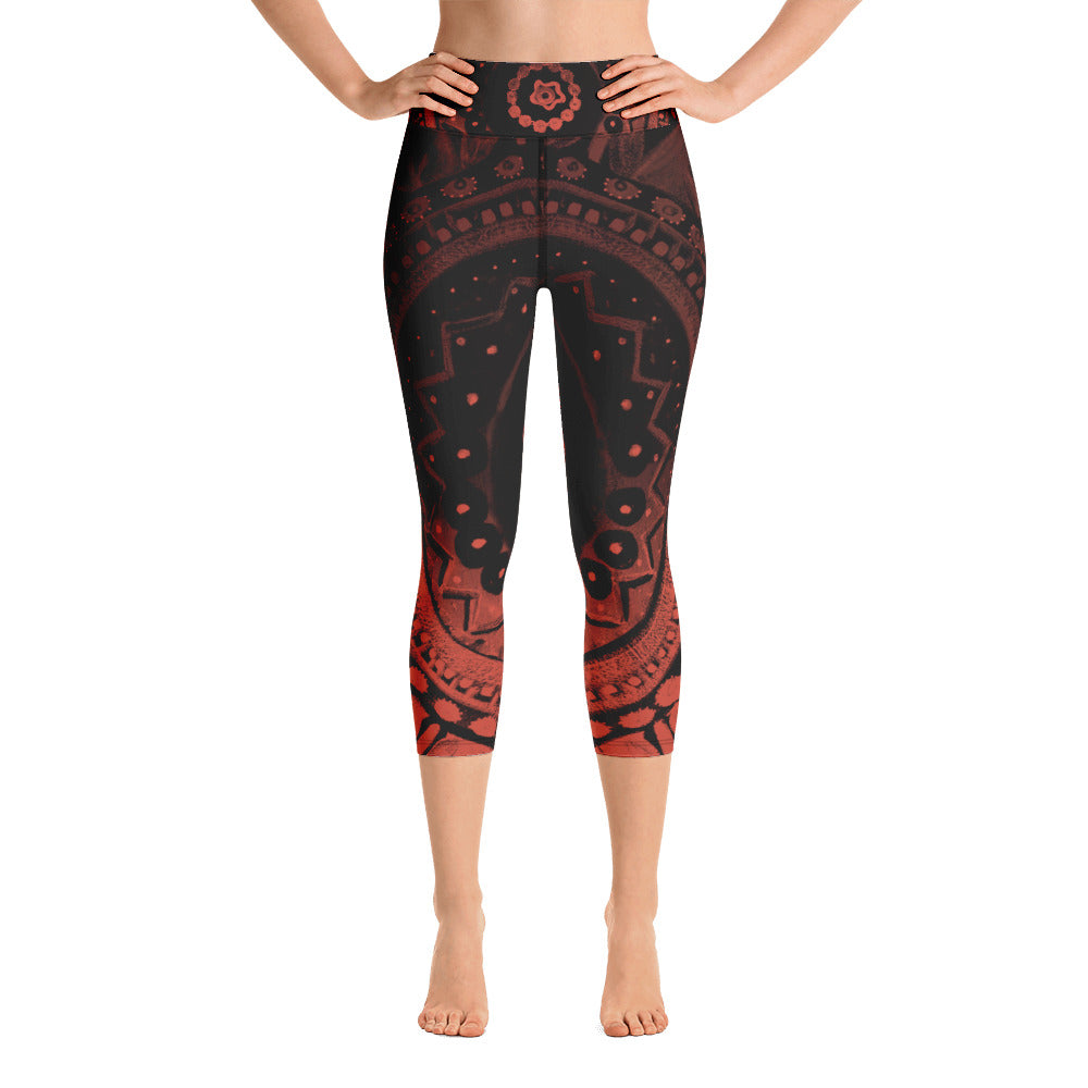 Mandala Rust | Women's Fine Art High-Waist Capris