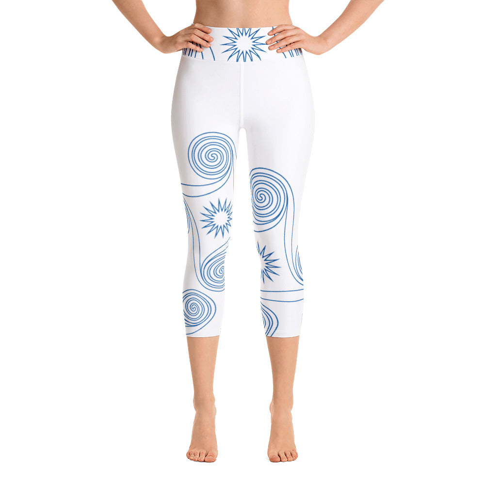 New College White with Blue Four Winds | Women's Fine Art High-Waist Capris