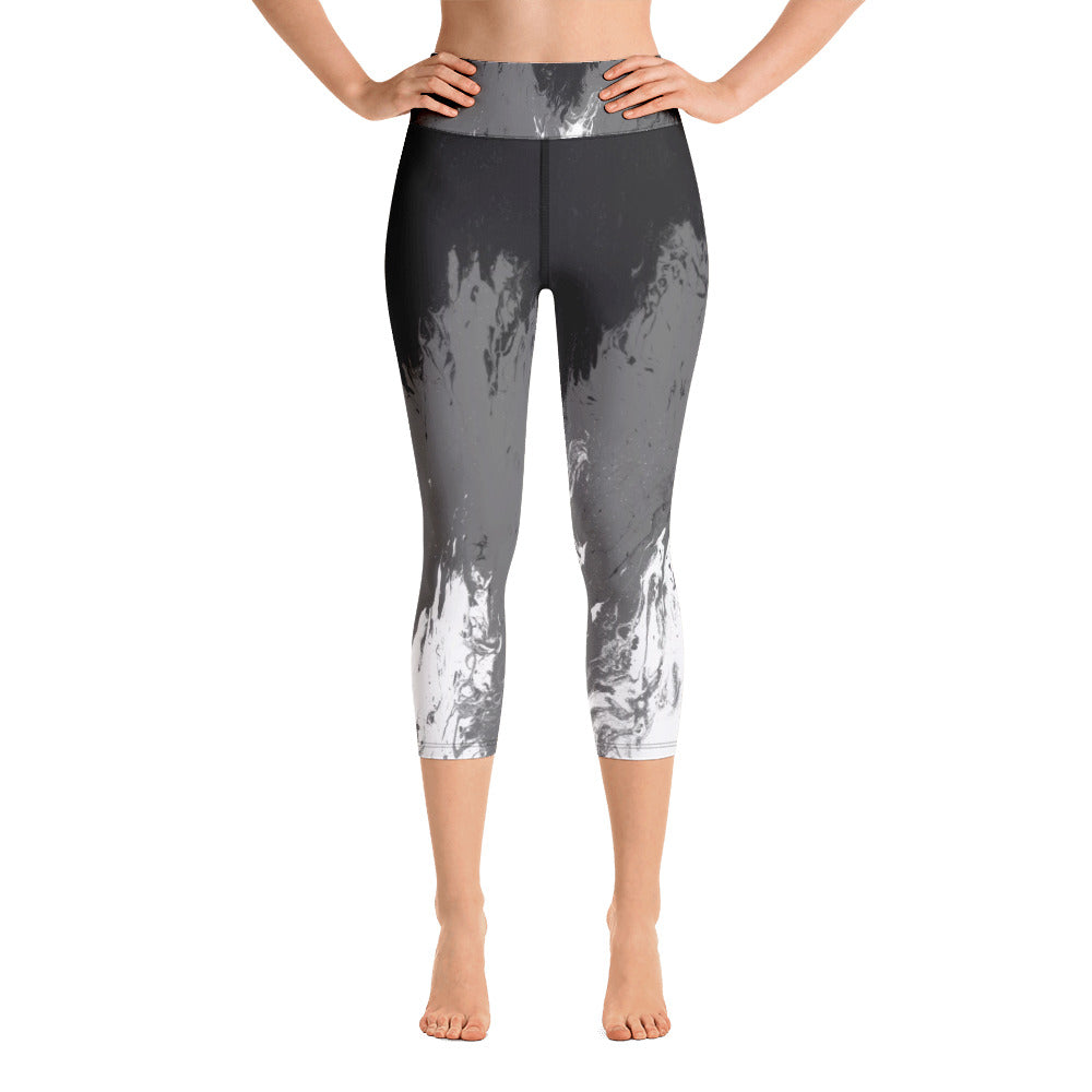 Fluid Mahogany Grey and White | Women's Fine Art High-Waist Capris