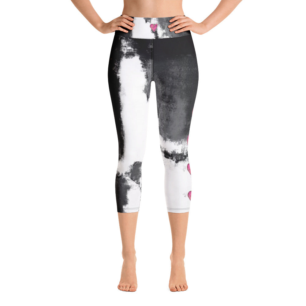 Abstract Woman Black and White with Hearts | Women's Fine Art High-Waist Capris