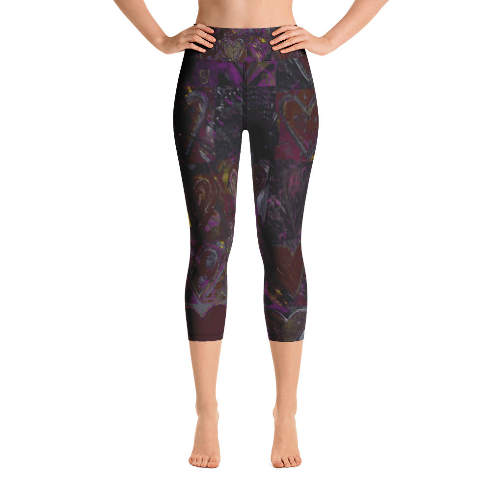 Hearts Without Borders Red and Dark Purple | Women's Fine Art High-Waist Capris