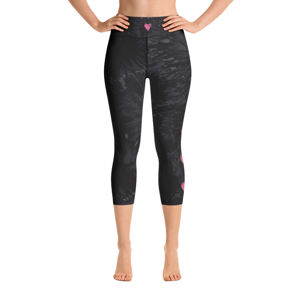 Black Splatter with Hearts | Women's Fine Art High-Waist Capris