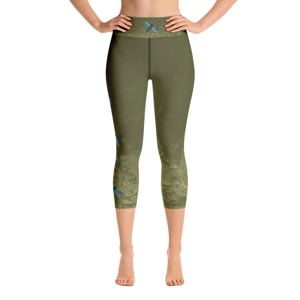Fluid with Dragonflies | Women's Fine Art High-Waist Capris