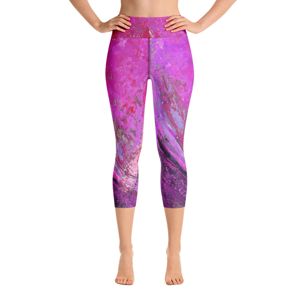 Coral Heart Fuchsia | Women's Fine Art High-Waist Capris