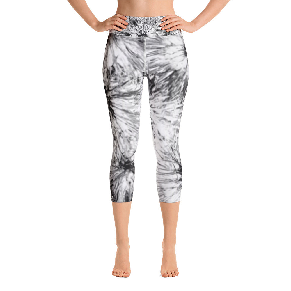 Black & White Splatter | Women's Fine Art High-Waist Capris