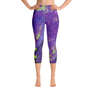 Coral Heart Purple and Lime with Green Hearts SFG | Women's Fine Art High-Waist Capris