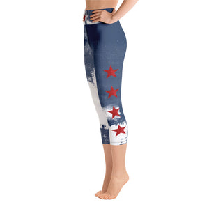 Independence - Blue and White with Red Stars | Women's Fine Art High-Waist Capris