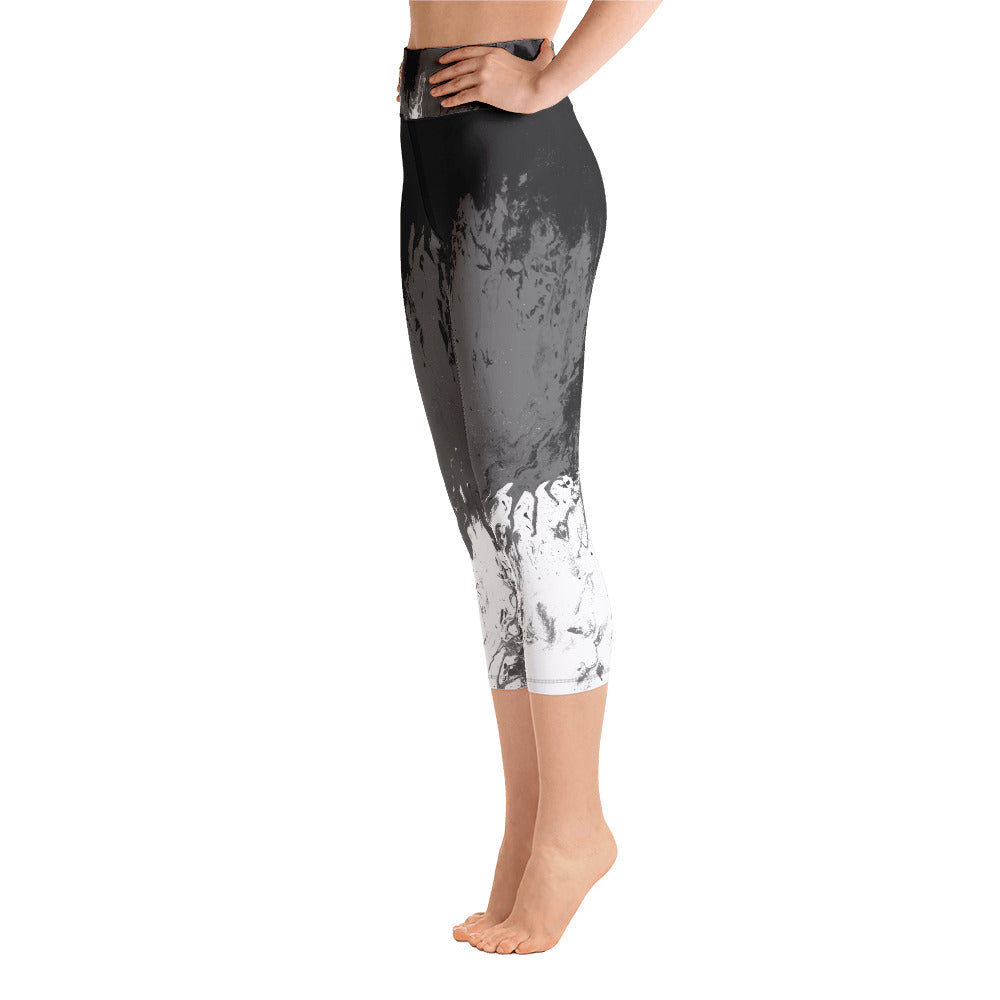 Fluid Mahogany Grey and White | Women's Fine Art High-Waist Capris